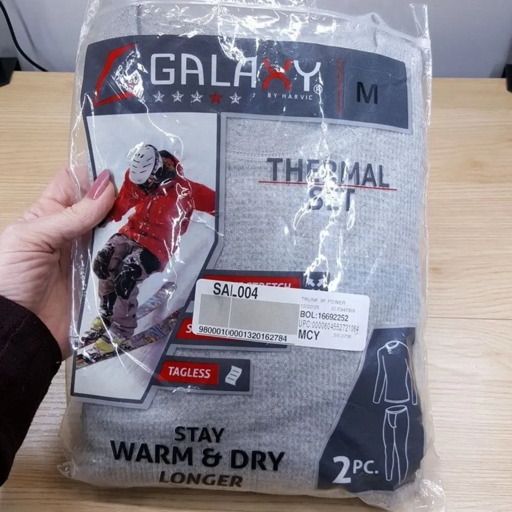 GALAXY By HARVIC Mens Medium Grey Base Layer Thermal 2-Piece Set Long Johns